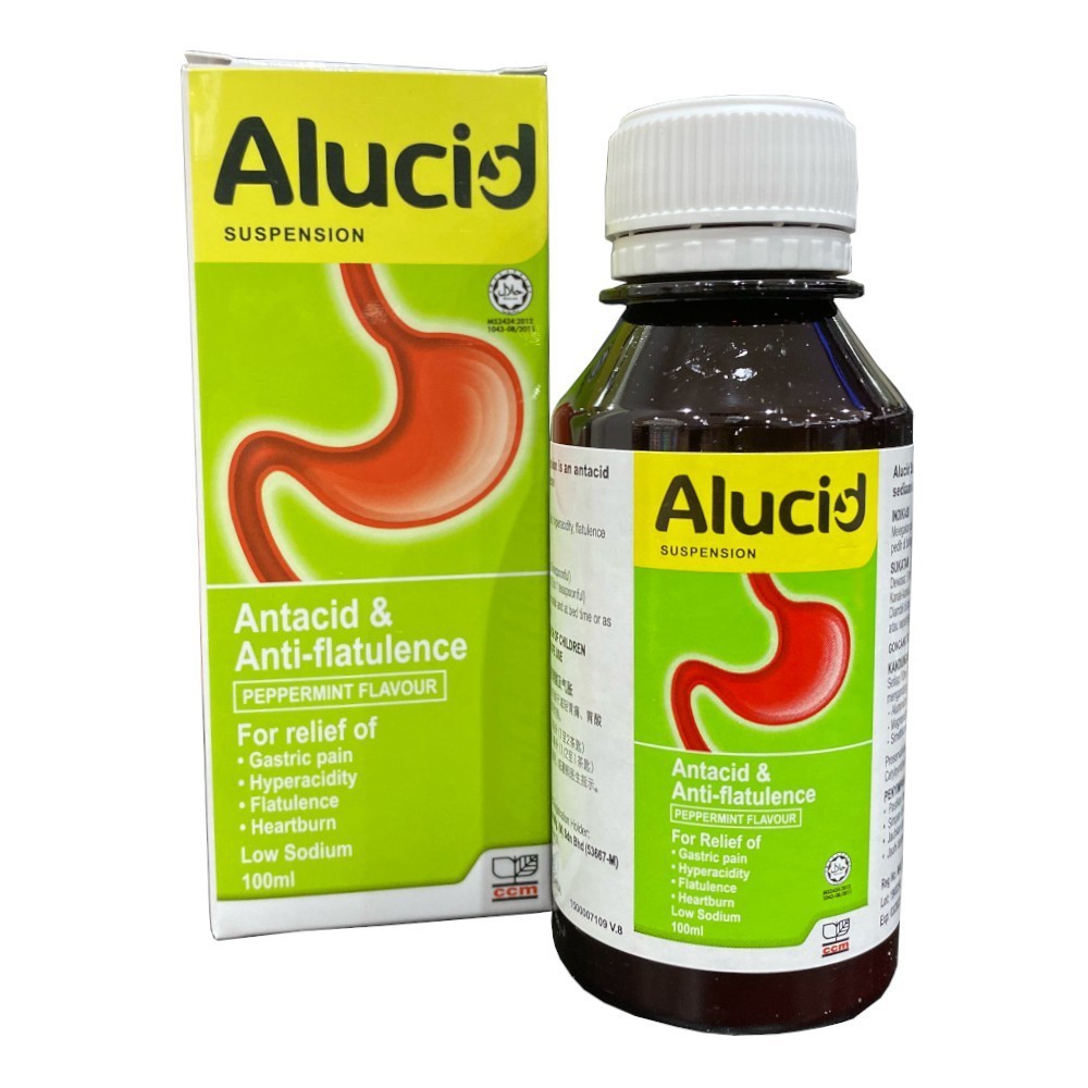 Alucid Suspension Antacid & Anti-flatulence Peppermint Flavour 100mL ...