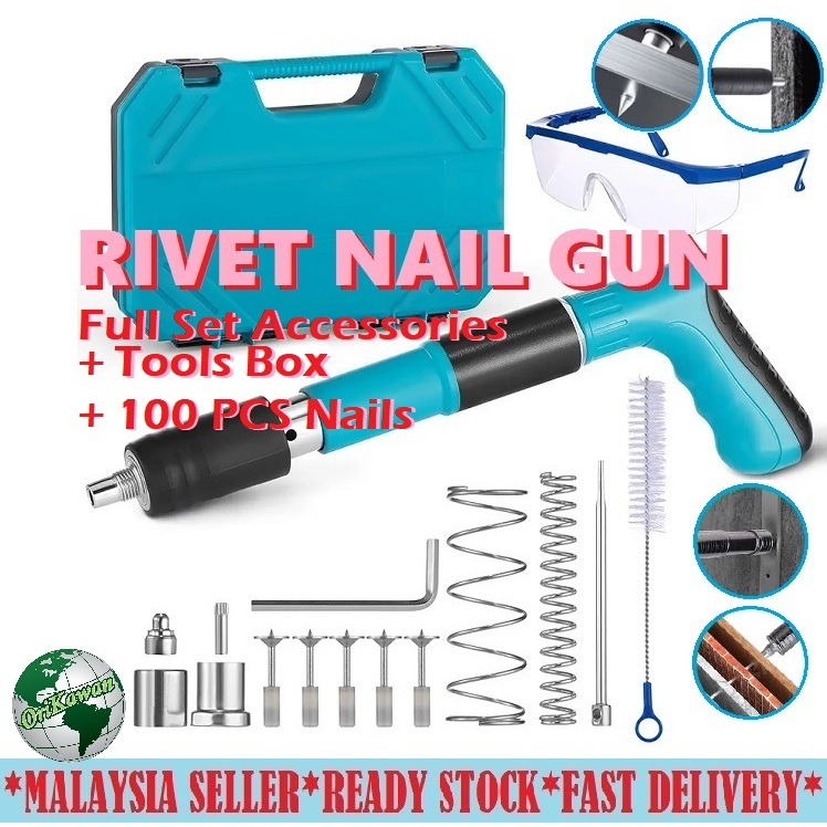Rivet Nail Gun Manual steel Gun Free 100PCs Nails Concrete Wall Metal ...
