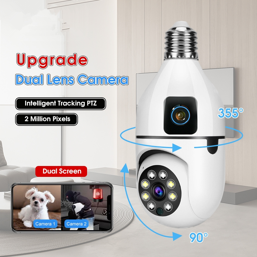V380 Pro Dual Lens CCTV 4MP WIFI Wireless Indoor Mini Camera E27 Bulb ...