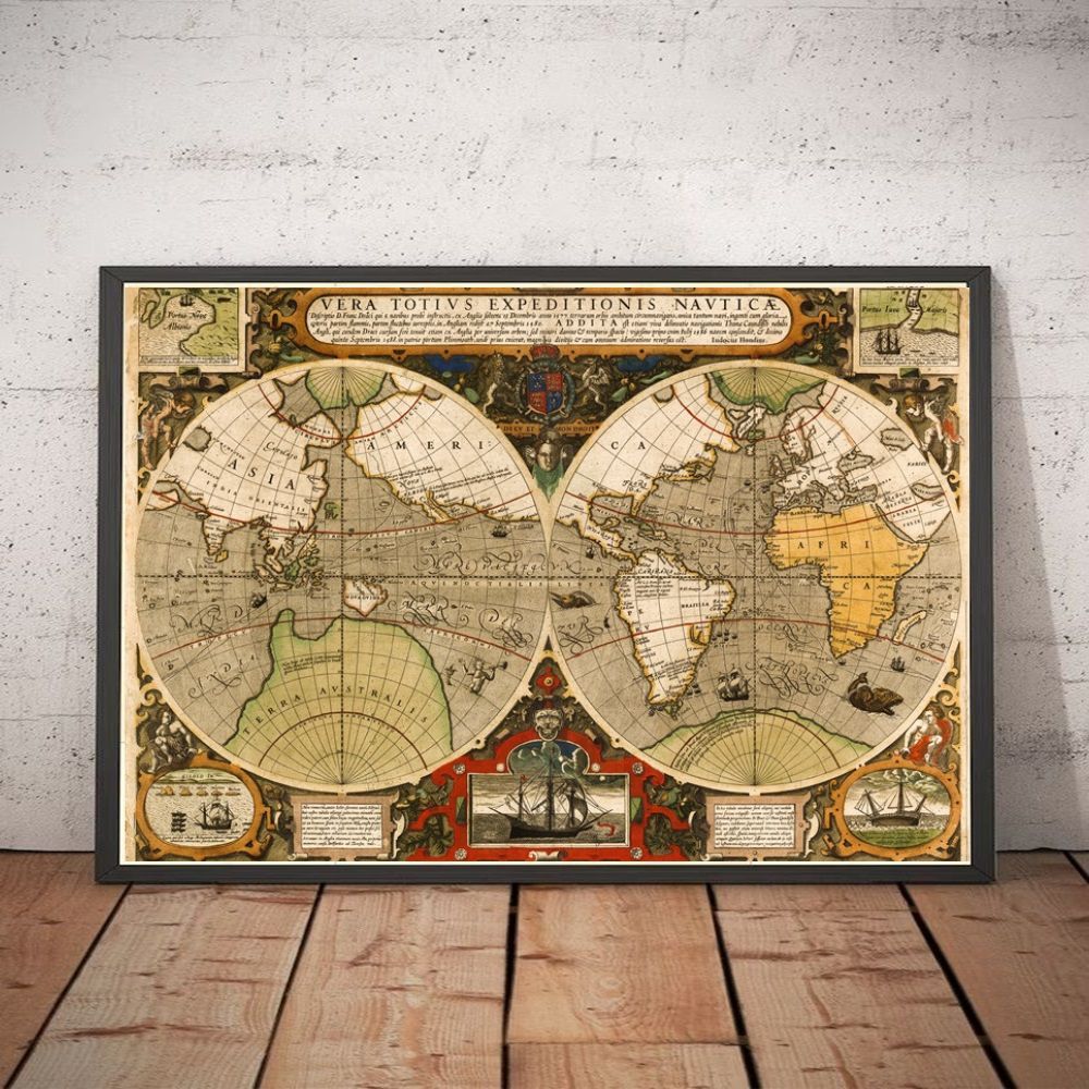 Map of The World from 1595 Old World Map High-Resolution Vintage Poster ...