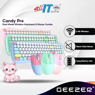 GEEZER Candy Pro Bluetooth Wireless Keyboard and Mouse Combo Set with Retro Cute Design - Blue/Pink/Green