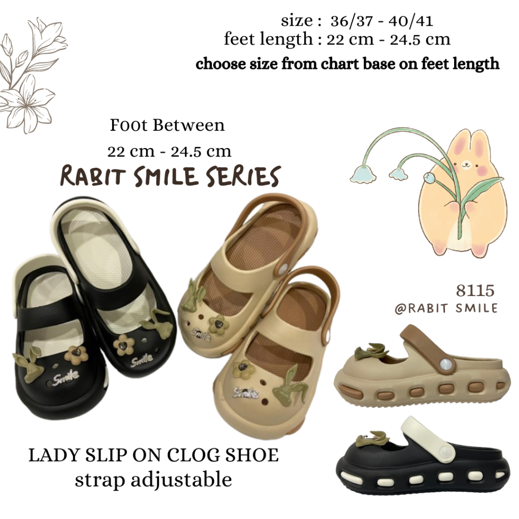 Lady Clog Shoe 8115 strap adjustable CUTE RABBIT SANDAL | KASUT WANITA ...