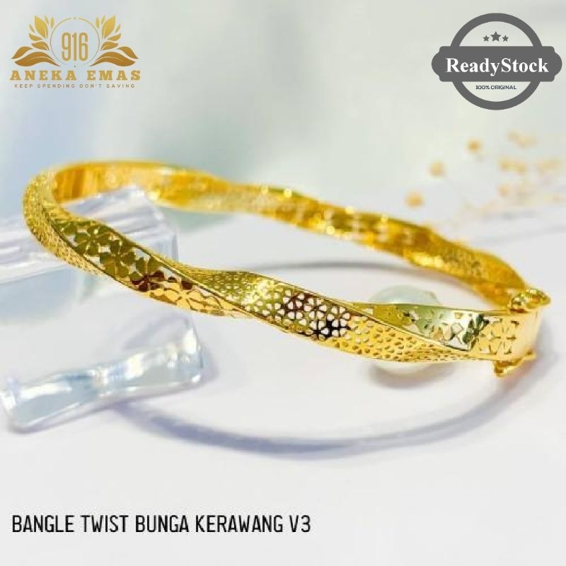 Bangle Gelang Tangan Twist Bunga Kerawang Version 3 | Gold 916 💯 ...