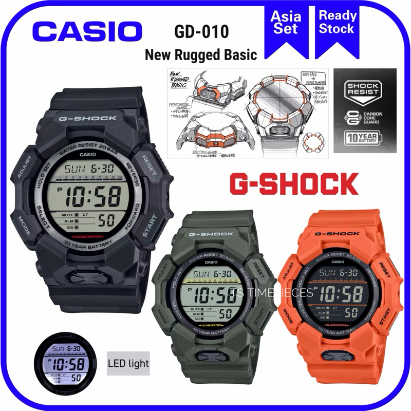 G SHOCK GD-010 New Rugged Basic Digital Watches with 10-Year Battery GD ...