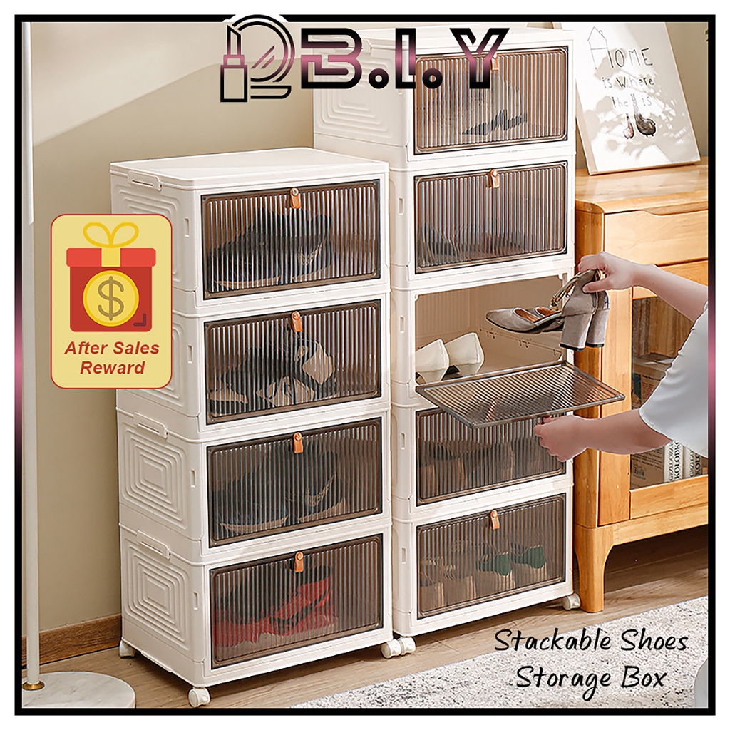 B.I.Y 1/2/3/4/5/6-Layer Stackable Shoes Storage Box with Wheels ...