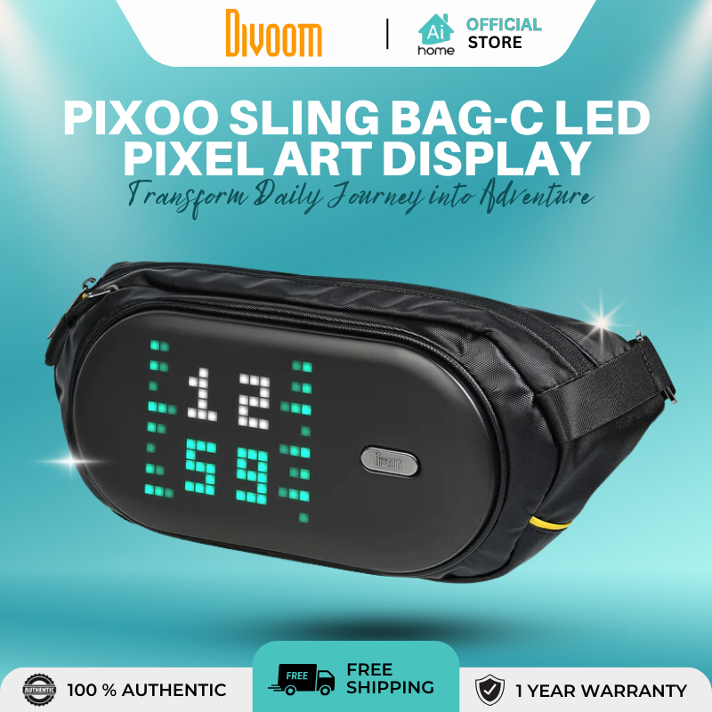 Divoom Pixoo Pixel Art Sling Bag-V avec écran LED 16 x 16 contrôlé