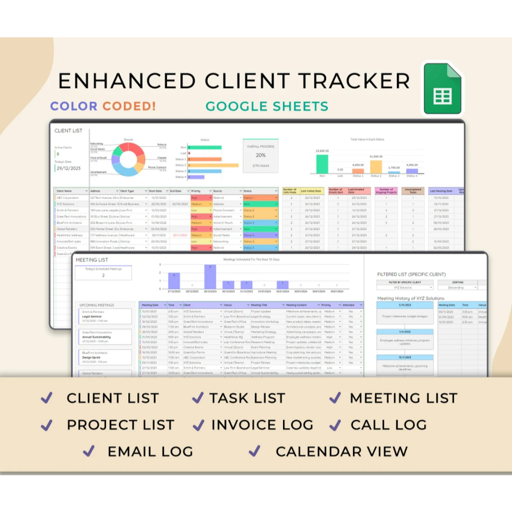 Client Database, Small Business Tracker, Google Sheets, CRM Dashboard ...