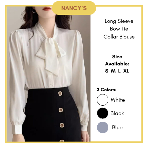 NANCY S Elegant Blouse Satin Top White Blouse Women Korean Style Women Bow Top Long Sleeve Shopee Malaysia