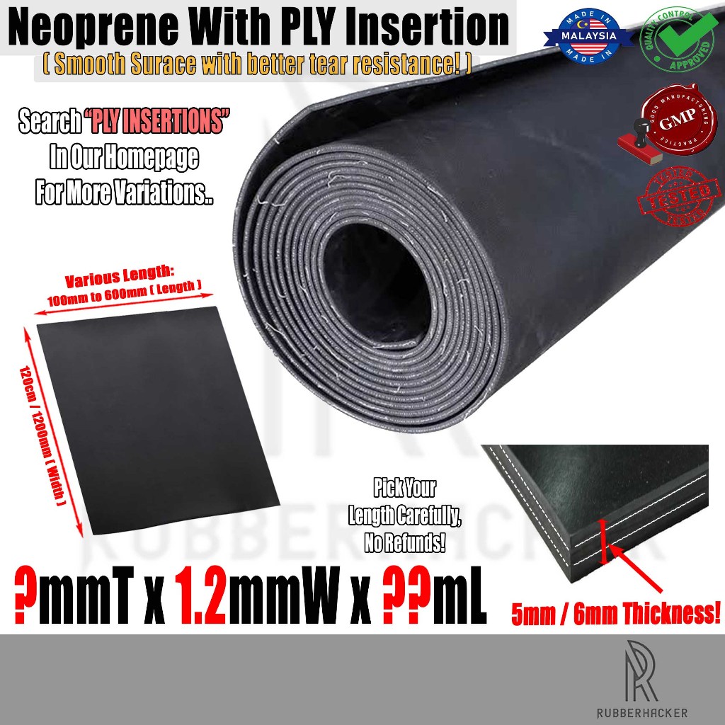 Neoprene With PLY Insertion Rubber Sheet (CR) 5mm / 6mm Thickness Size ...