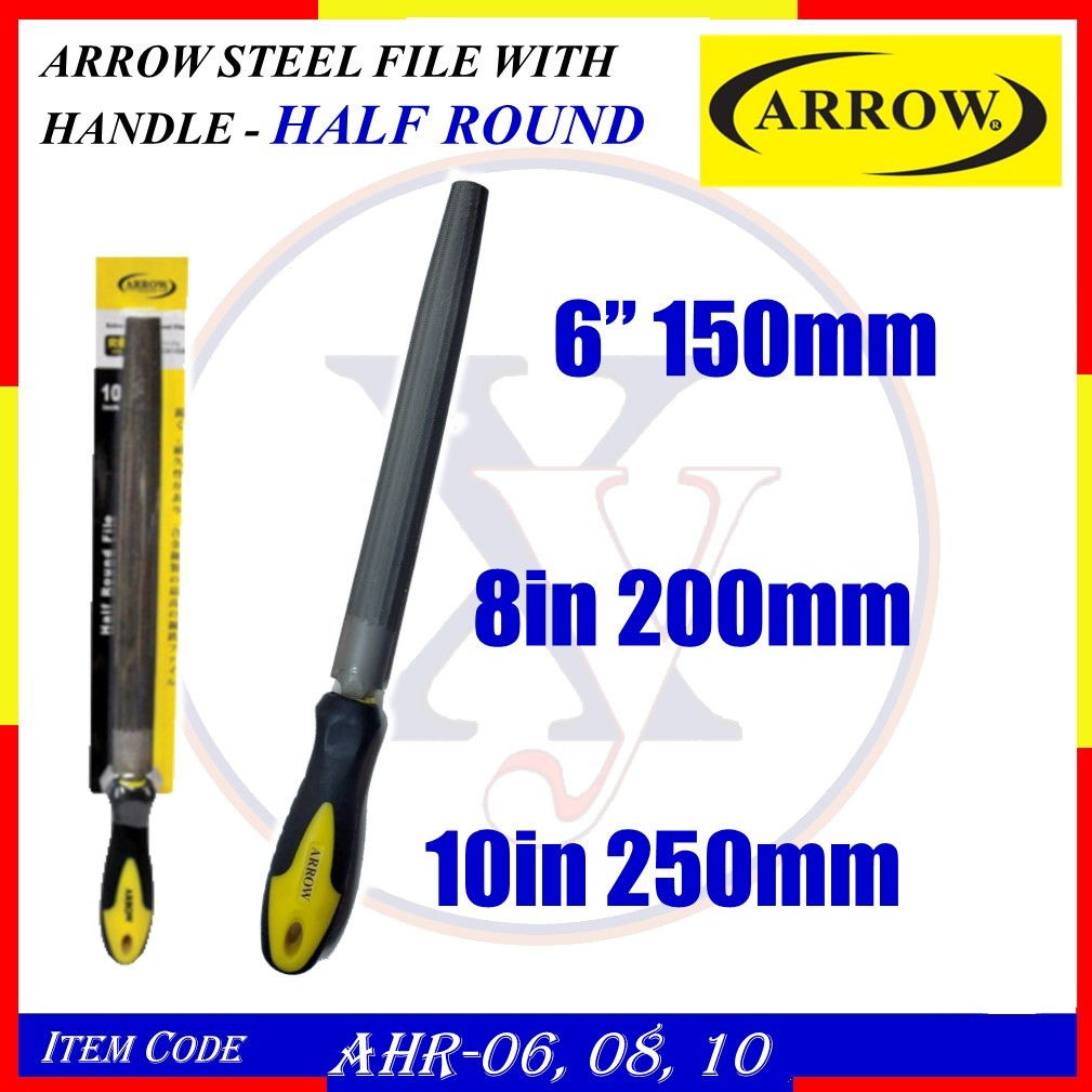 R'DEER / ARROW STEEL FILE C/W HANDLE - HALF ROUND FILE AHR-06 (6
