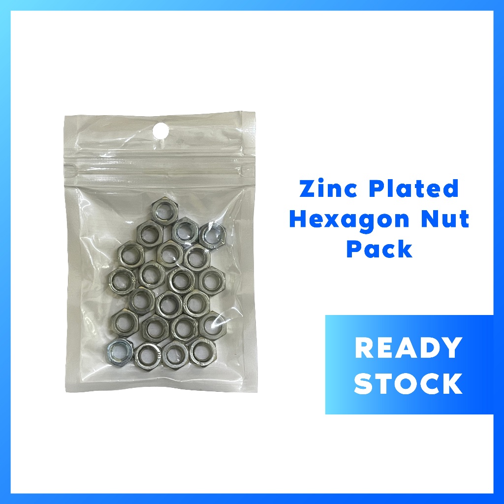 Hexagon Nut Zinc Plated M3 M4 M5 M6 M8 M10 M12 Packing Set | Shopee ...