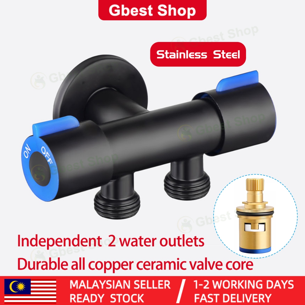 Two way Angle Valve Stainless Steel Kitchen Bathroom Toilet double head ...