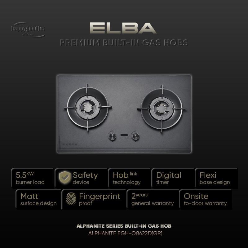 Elba Alphanite Series Tempered Glass Built-in Gas Hob with Safety ...