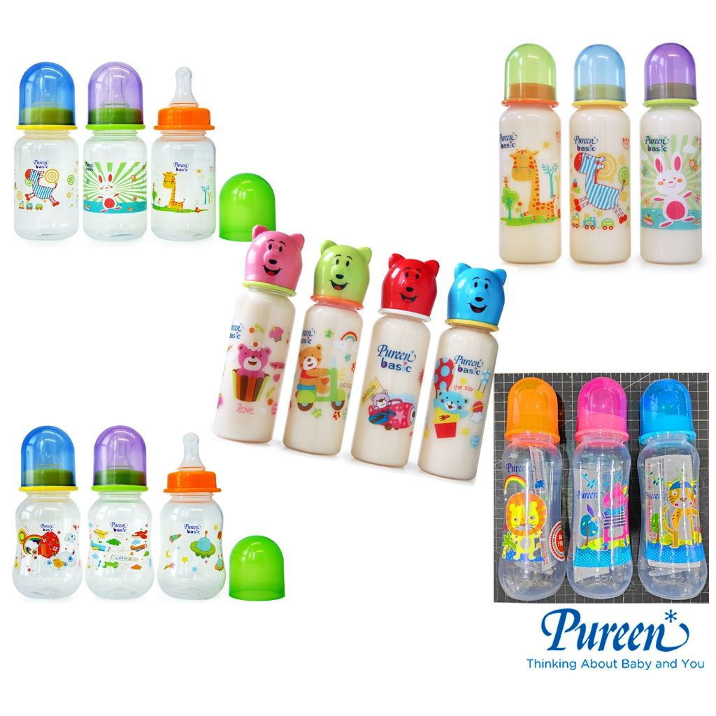 *PUREEN* Slim Neck Round Streamline Feeding Bottle 4oz 120ml, 8oz 240ml ...