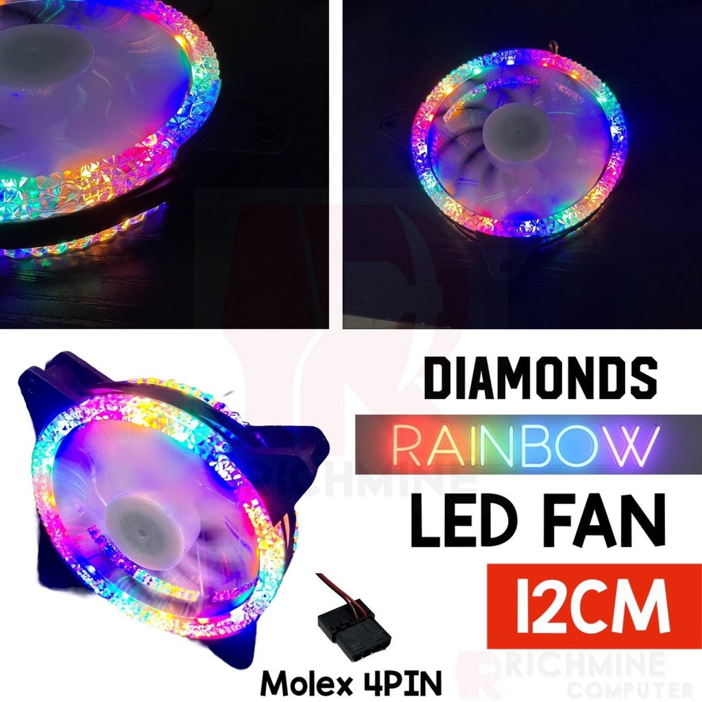 12CM FAN LED DIAMOND WHITE RAINBOW 4/3Pin 1200RPM 12V GAMING CASING ...