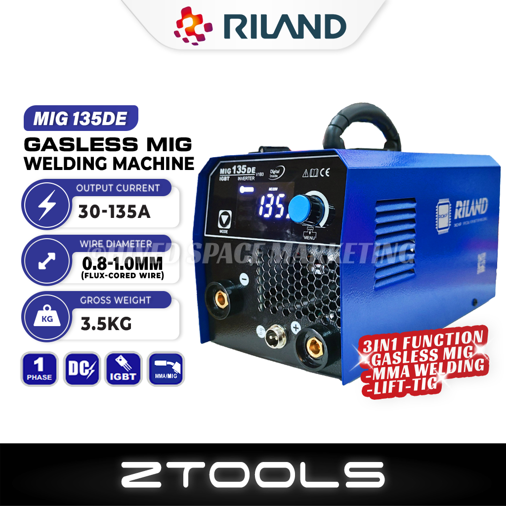 (3IN1) Riland MIG/MMA Gasless Welding Machine Flux Core Inverter Welder ...