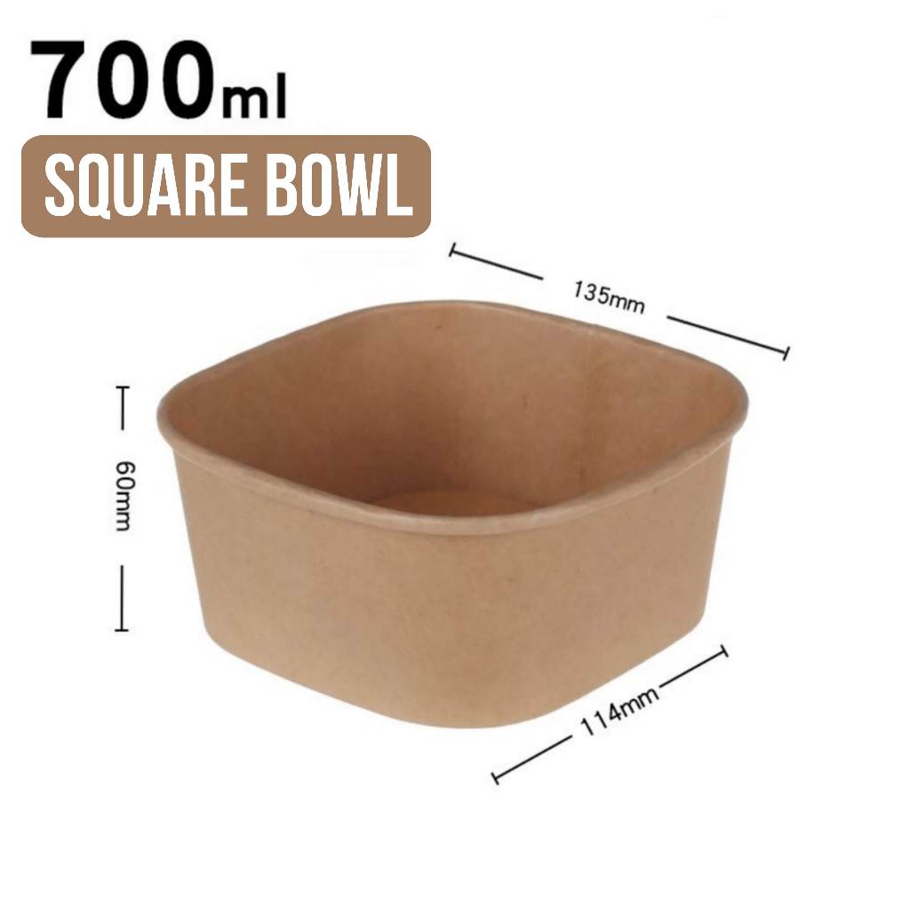 [Bundle] 50pcs Disposable Kraft Brown Paper Square Bowl Fruit Salad ...