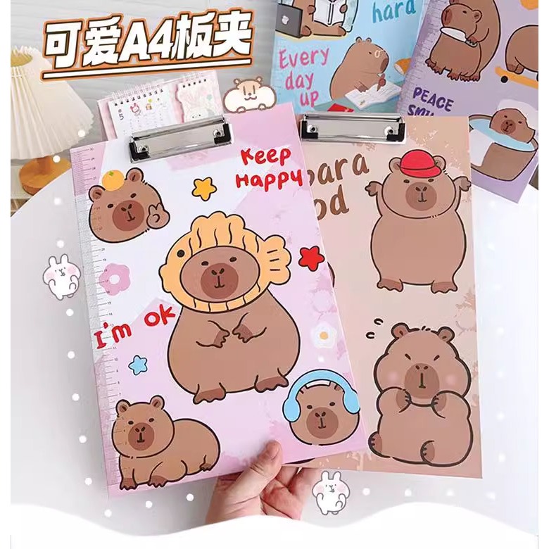 [Ready Stock Now] 卡皮巴拉A4学生板夹 文件夹卡通可爱少女心水豚学生写字垫板 Capybara A4 Student ...
