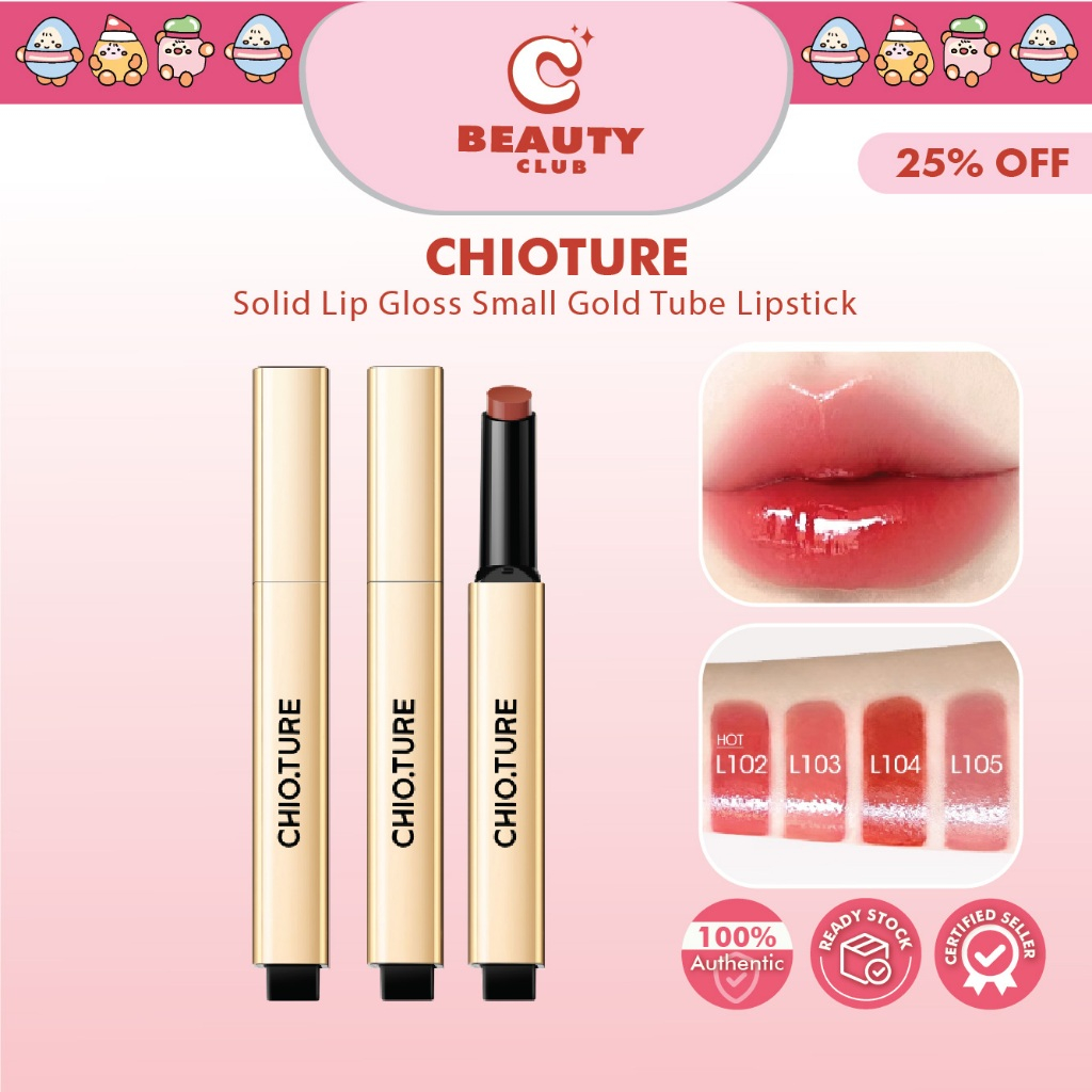 CHIOTURE Solid Lip Gloss Small Gold Tube Lipstick Chio ture 稚优泉持光固体唇蜜 ...