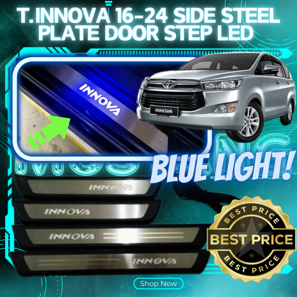 TOYOTA INNOVA 2016-2024 SIDE STEEL PLATE DOOR STEP LED BLUE LIGHT ...