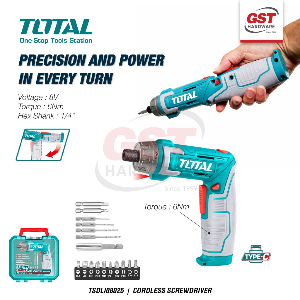 TOTAL Li ion Cordless Screwdriver Set 8V Electric Screwdriver Set Small Screwdriver Shopee Malaysia