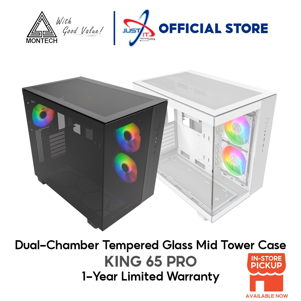 Montech King 65 Pro Dual Chamber Tempered Glass Mid Tower Case - Black ...