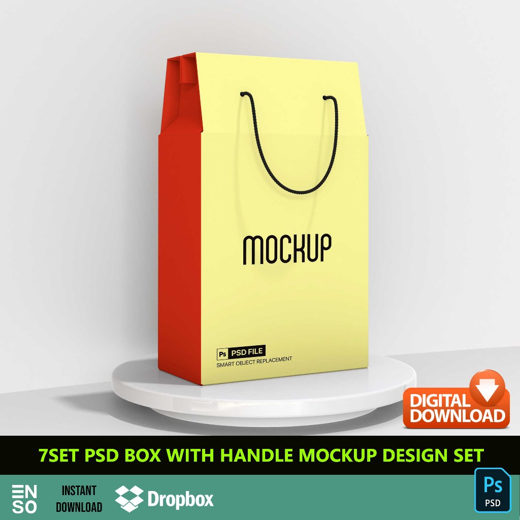 7-Set PSD Box with Handle Mockup Template | PHOTOSHOP Editable Mockup ...