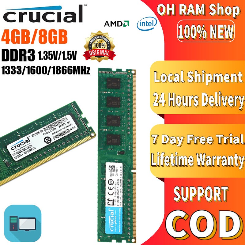 [Local Stock]Crucial 4GB 8GB DDR3 DIMM Desktop RAM 1.35V 1.5V 240pin ...