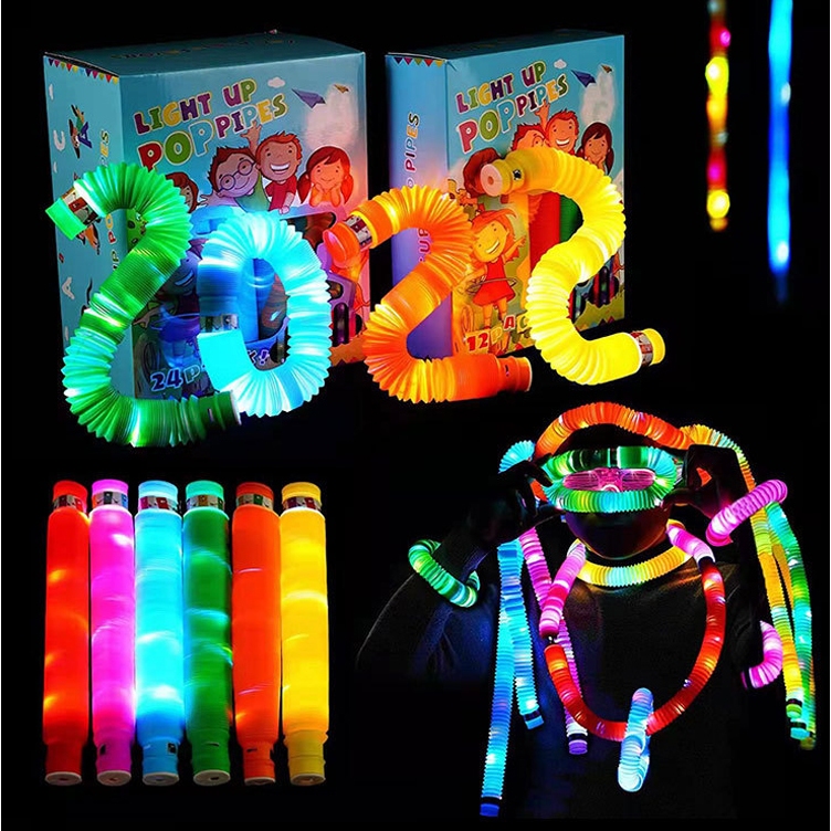 Pop Tube Led Light Fidget Toy Macaron Pastel Colour Stretch Anti Stress ...