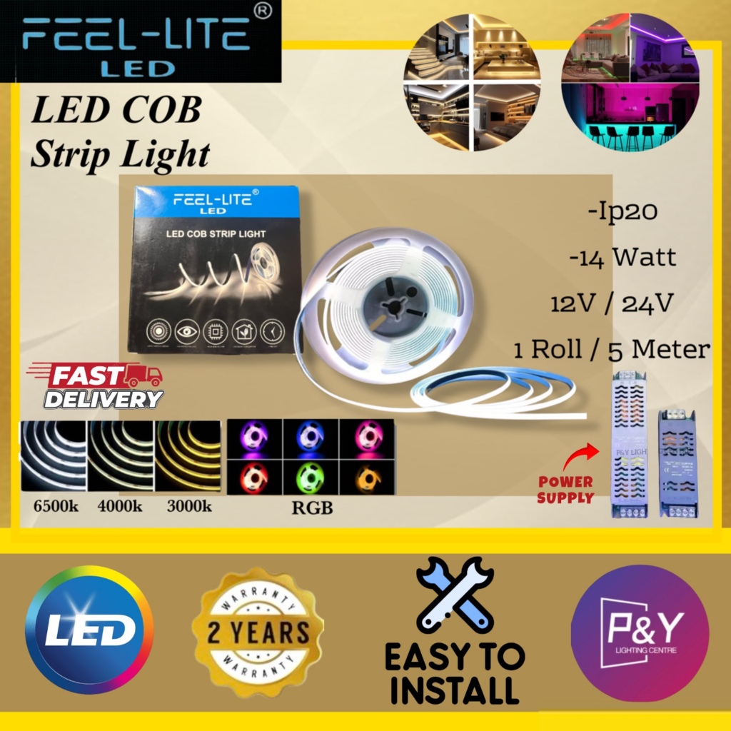 COB LED STRIP LIGHT (8MM) FEEL LITE 5M/10M DC12V/24V/220V LED LIGHT ...