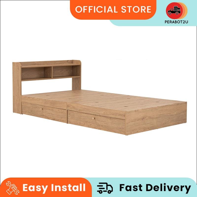 P2U Hirado single bed with storage in Oak colour/WOODEN SINGLE BED ...