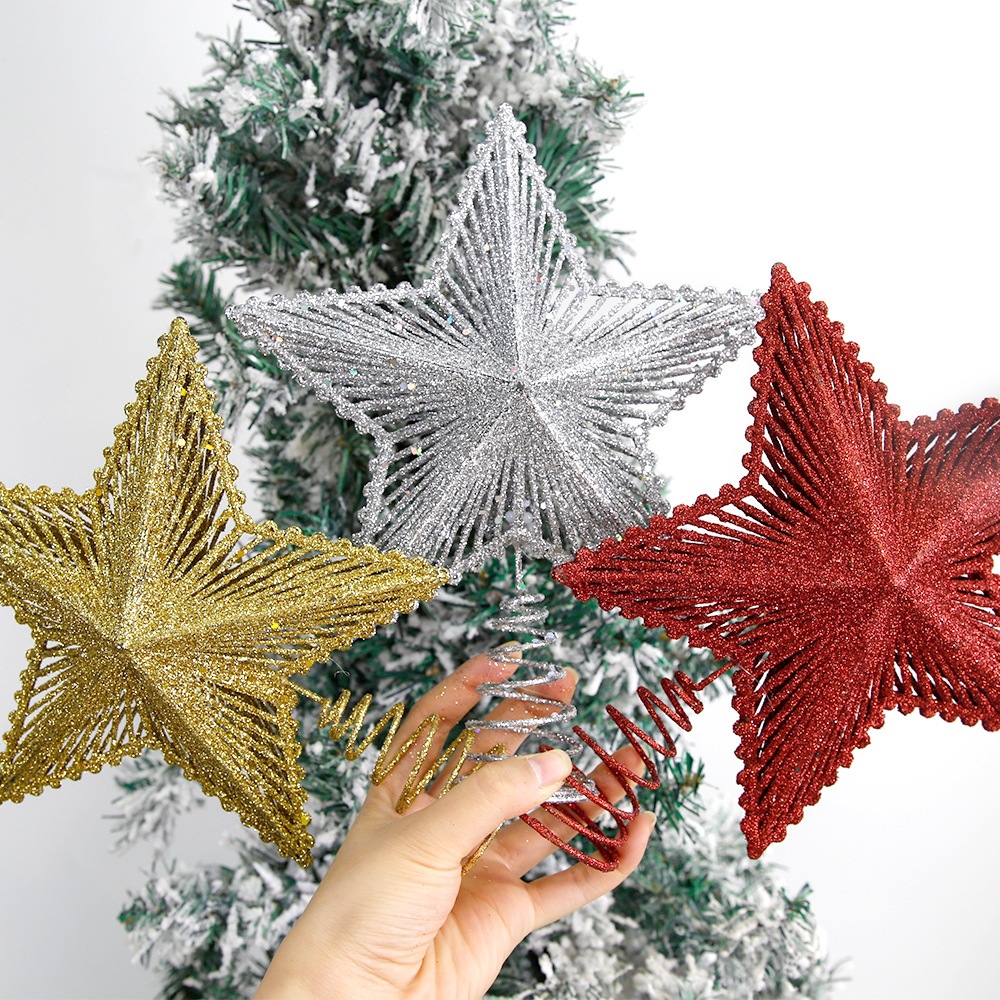 Christmas Tree Topper Star Gold Silver Glitter Five-Pointed Star Xmas ...