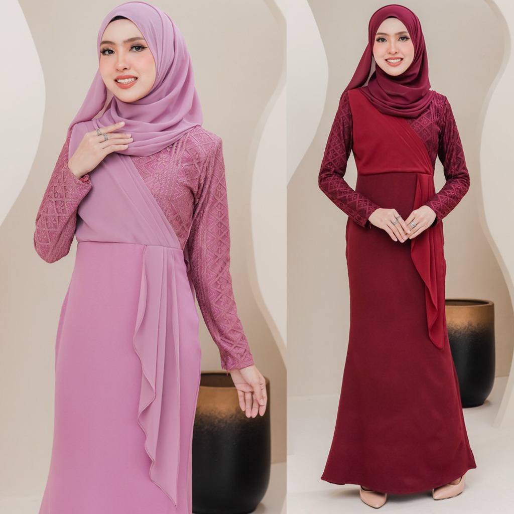 Aima Jubah Chiffon With Lace Exclusive By Fazallina Collection Shopee Malaysia