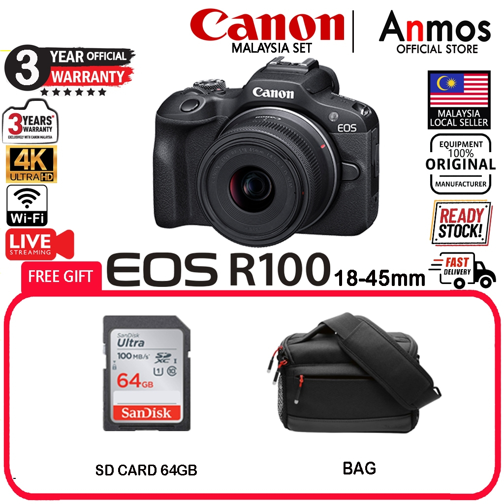 Canon EOS R100 Mirrorless Camera Body with RF-S 18-45mm Lens VLOG SET ...