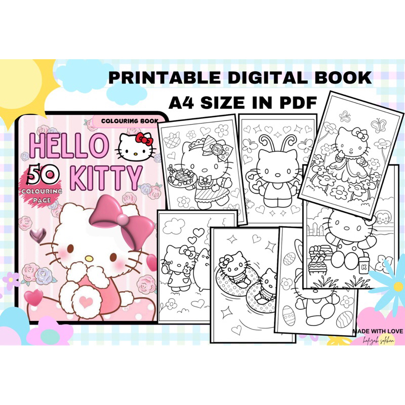 50 HELLO KITTY PRINTABLE A4 SIZE DIGITAL COLOURING BOOK PDF FILE FOR ...