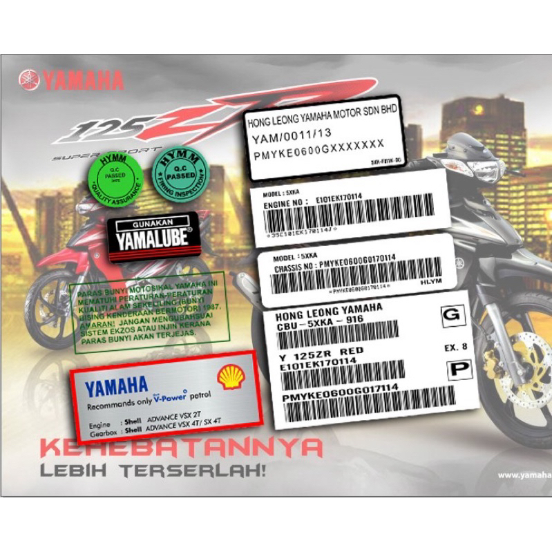 Complete Set CUSTOM Barcode replacement/restoration sticker for 125Z/ZR ...