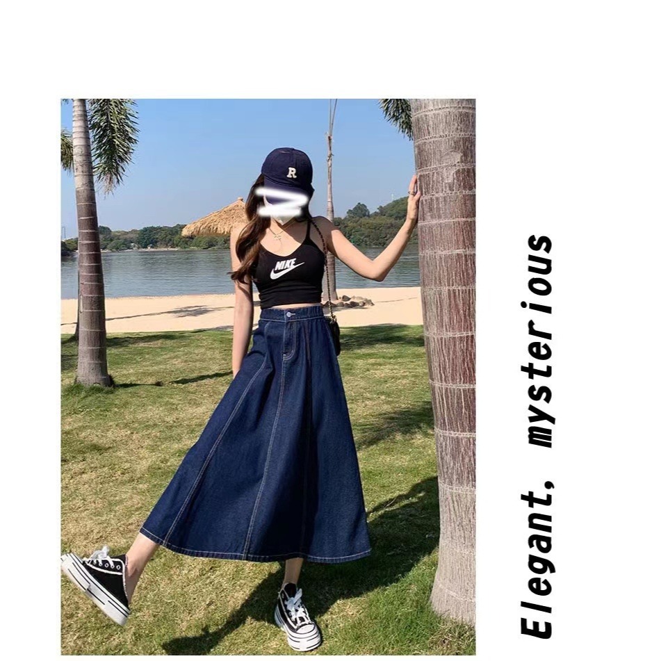 READY STOCK Women Plus Size Denim Jeans Elastic High Waist Stretchable A Shape Maxi Long Skirt Size XS 3XL Shopee Malaysia