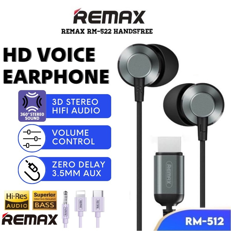 Original Remax RM-512 Earphone In-Ear Headphone Stereo Wired Headset ...