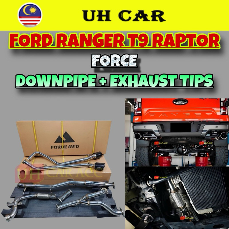 (FORCE) Exhaust Tips + Downpipe Ford Ranger T9 Raptor 2.0 Bi Turbo Full ...