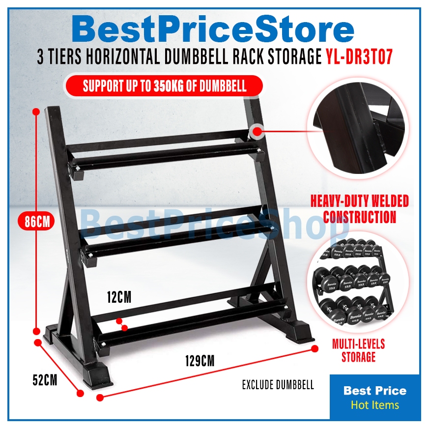 BPS Heavy Duty 3 Tier Horizontal Dumbbell Rack Kettlebell Racks Multi ...