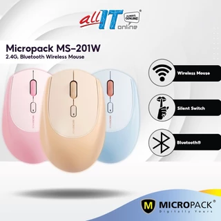Micropack MS-201W Soft Silicone Wireless Mouse with Dual Mode, 2.4G, Bluetooth, Silent Clicks, Soft Gel, Office Mouse