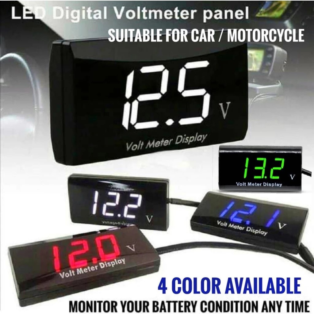 CAR MOTORCYCLE VOLT METER PETAK 12V DIGITAL LED VOLTAGE WATERPROOF ...
