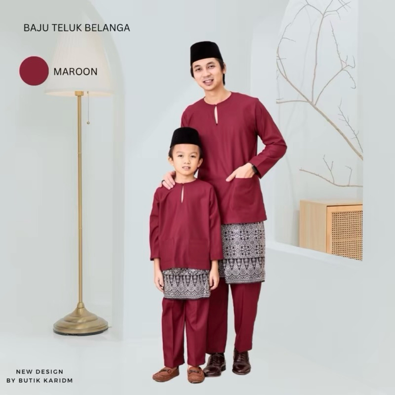 SEDONDON AYAH DAN ANAK Baju Melayu Tengkuk Johor/Teluk Belanga Cotton ...