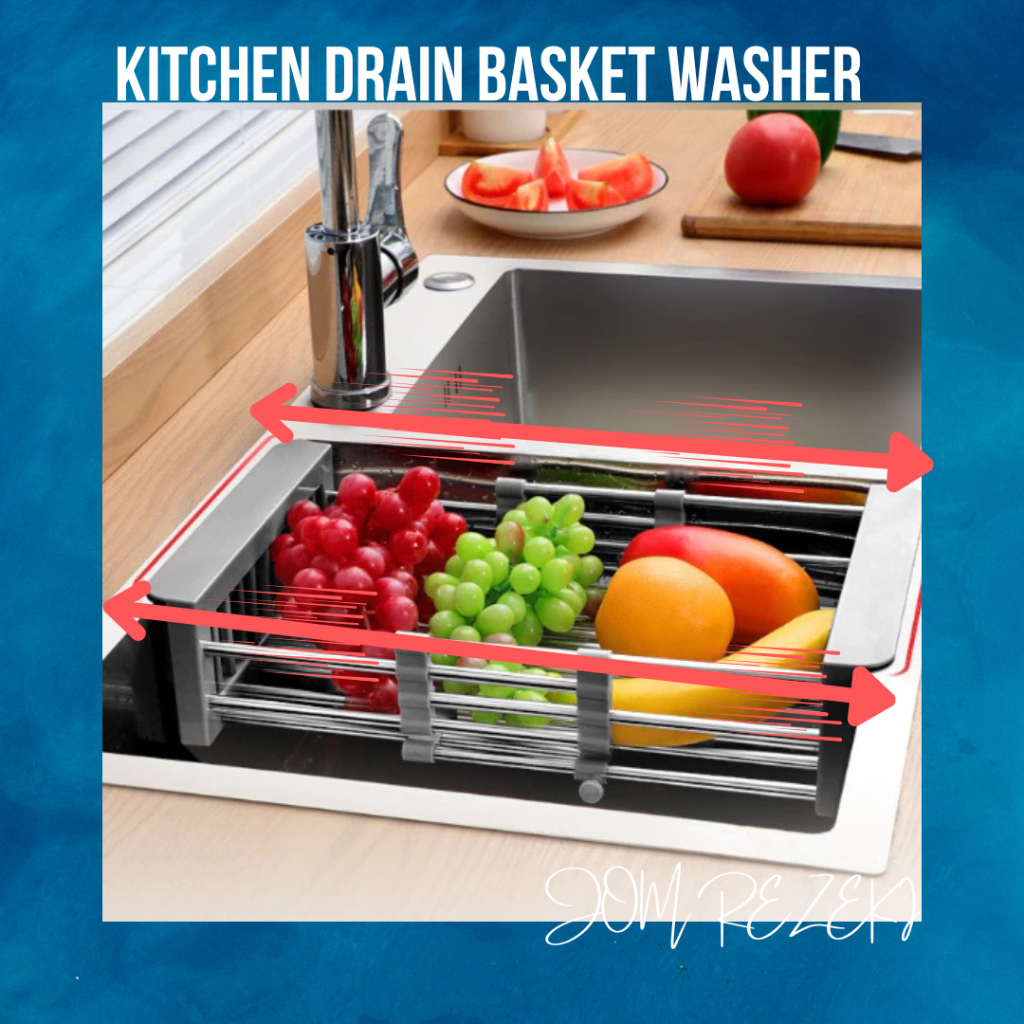 JOM Adjustable Stainless Steel Sink Drain Basket Shelf Kitchen Dish ...