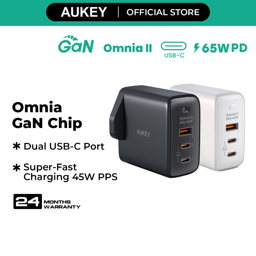 AUKEY PA-B6T Omnia II Series Dual 65W With GaN Power Tech Wall Charger ...