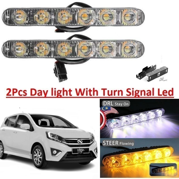 2Pcs Car Day Light Led With Turn Signal Perodua Axia Foglamp DRL ...