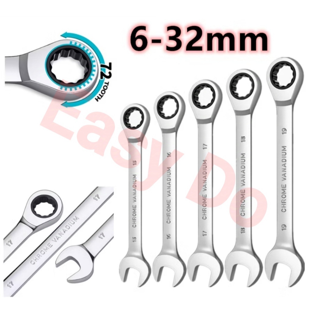 6-32mm 72-Tooth Ratchet Geared Wrench Heavy Duty Combination Spanner ...
