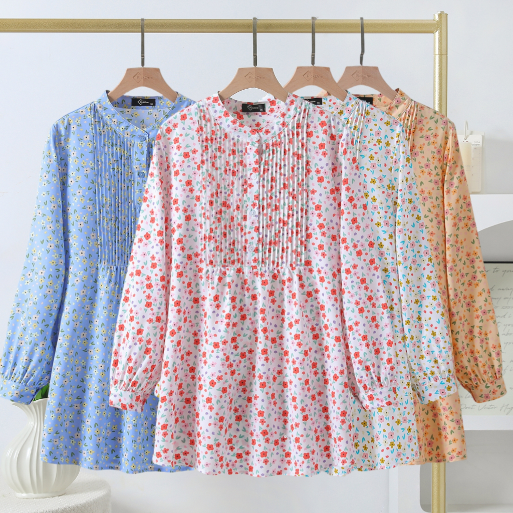 Pickone Fashion Baju Wanita Moden Muslimah Blouse Floral Motif Shirt ...