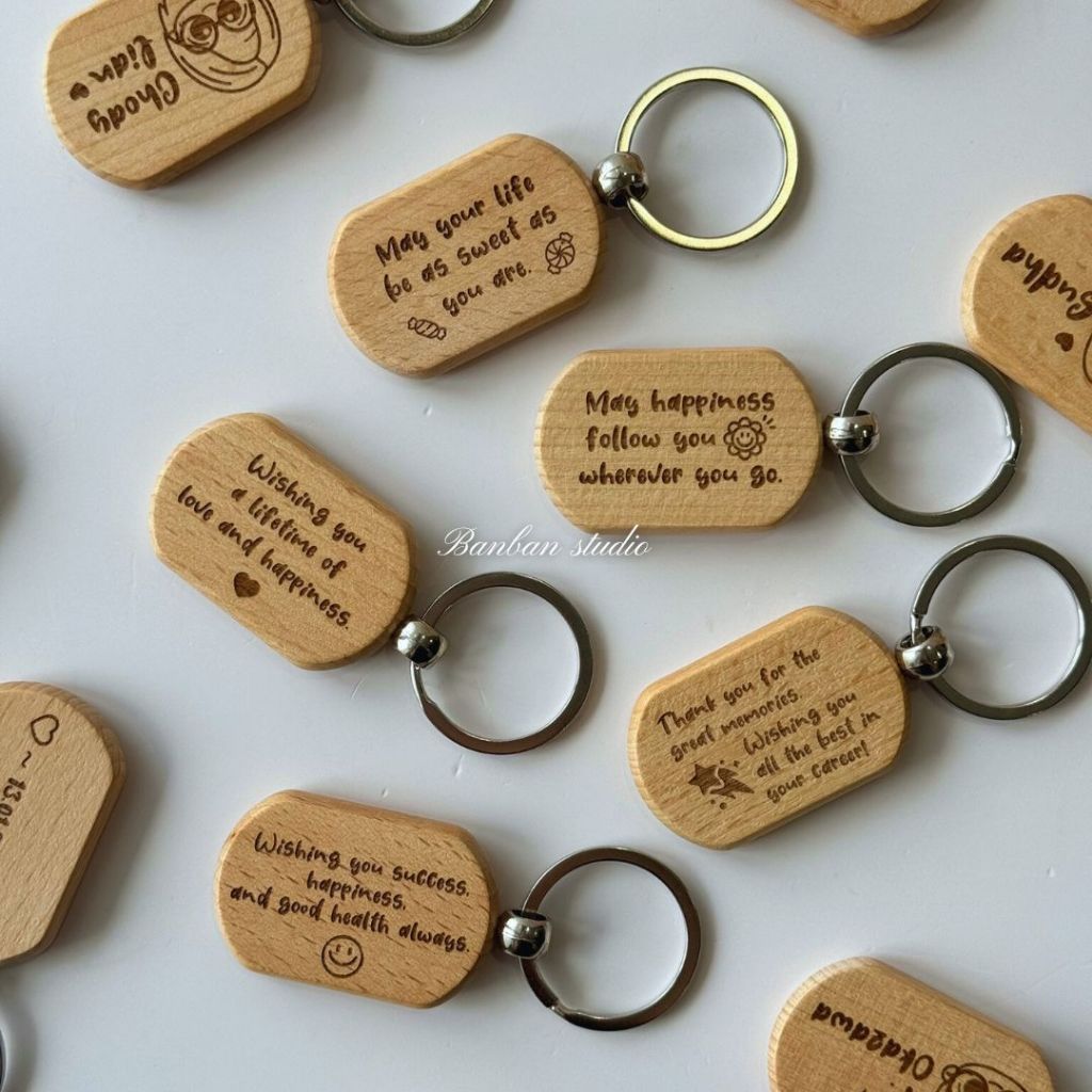Custom Double-Sided Engraved Wooden Keychain Personalized Name
