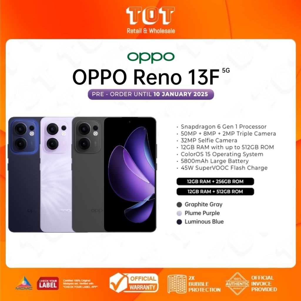 OPPO Reno 13F 5G (12GB+256GB/512GB) Snapdragon 6 Gen 1 l ColorOS 15 l
